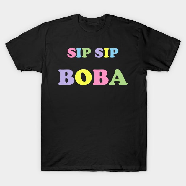 Sip Sip Boba in Rainbow Pastels - Black T-Shirt by Kelly Gigi